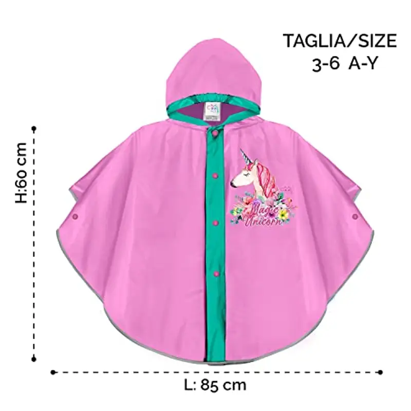 PERLETTI Mantella Pioggia Bambina Unicorno Lilla - Mantellina Antipioggia Bambine con Cappuccio e Bottoni Dettagli miniatura 3