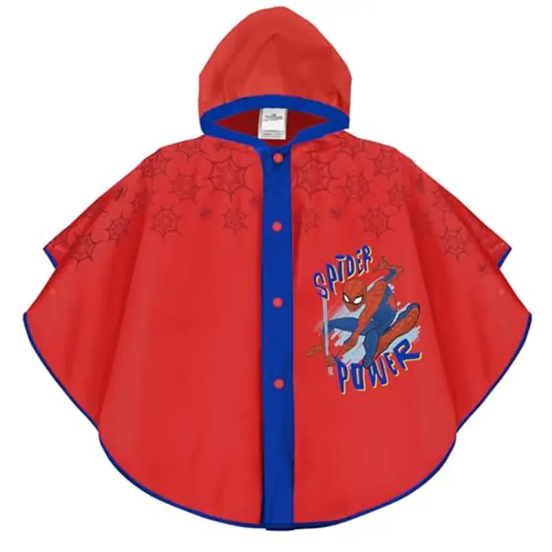 PERLETTI Mantellina Pioggia Bambino Uomo Ragno - Poncho Antipioggia Bimbo 3 4 5 6 Anni Ragno Rosso e Blu - Mantella Impermeabile Bambini con Cappuccio e Bottoni Leggera (Rosso e Blu, 3-6 Anni)