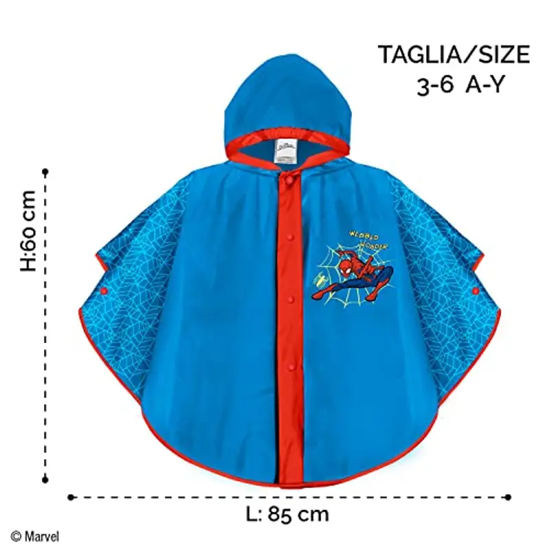 PERLETTI Mantellina Pioggia Marvel Spider Man - Giacca Antipioggia Impermeabile con Cappuccio e Bottoni Blu e Rosso miniatura 2