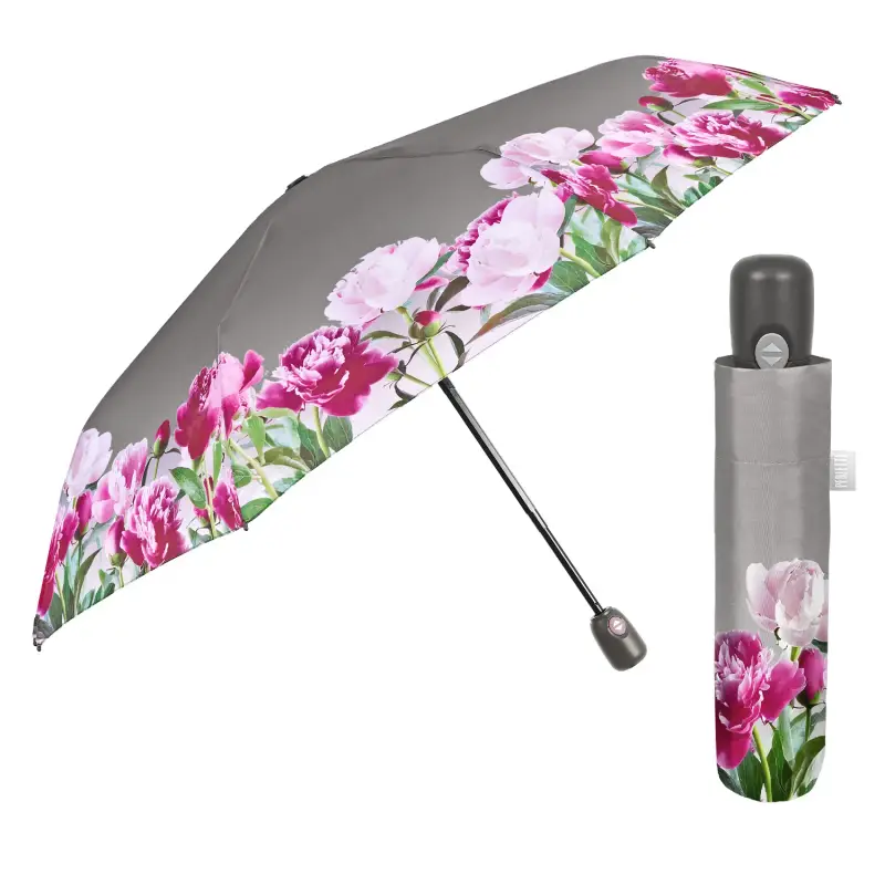 Ombrello Apri e Chiudi Automatico a Fiori Floreale Grigio