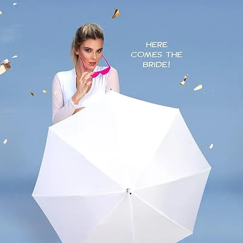 PERLETTI Ombrello da Sposa Bianco - Ombrello Matrimonio Classico Lungo Elegante con Impugnatura Bianca da Cerimonia - Ombrello Pioggia Parasole Antivento Matrimoni Eventi - Diametro 102 cm (Bianco) miniatura 2