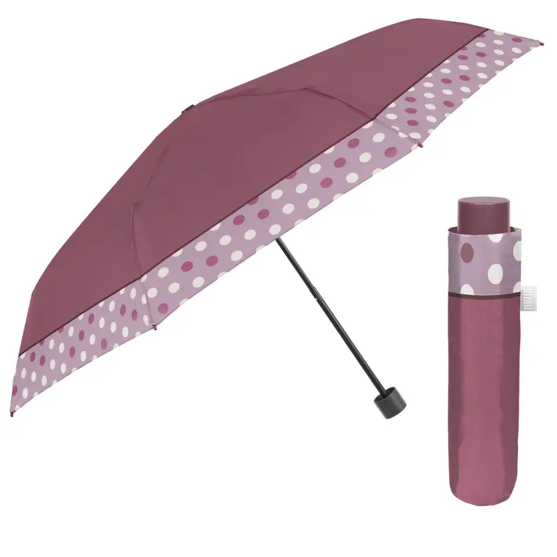 Ombrello Manuale con Bordo a Pois Bordeaux Bordo Pois