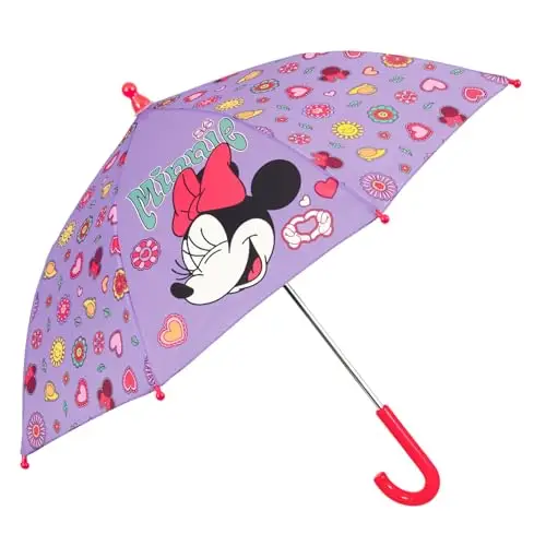 PERLETTI Ombrello Minnie con Fiocco Arcobaleno per Bambina 3 4 5 anni - Ombrello Disney Apertura Manuale Anti Vento