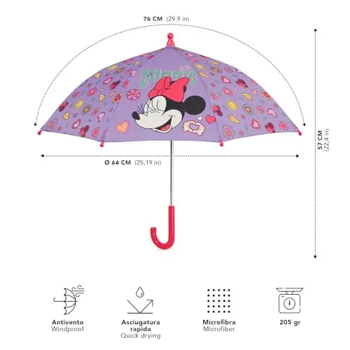 PERLETTI Ombrello Minnie con Fiocco Arcobaleno per Bambina 3 4 5 anni - Ombrello Disney Apertura Manuale Anti Vento miniatura 2