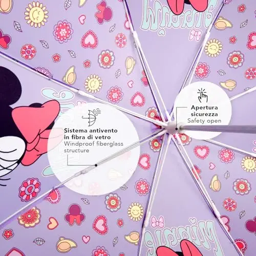 PERLETTI Ombrello Minnie con Fiocco Arcobaleno per Bambina 3 4 5 anni - Ombrello Disney Apertura Manuale Anti Vento miniatura 3