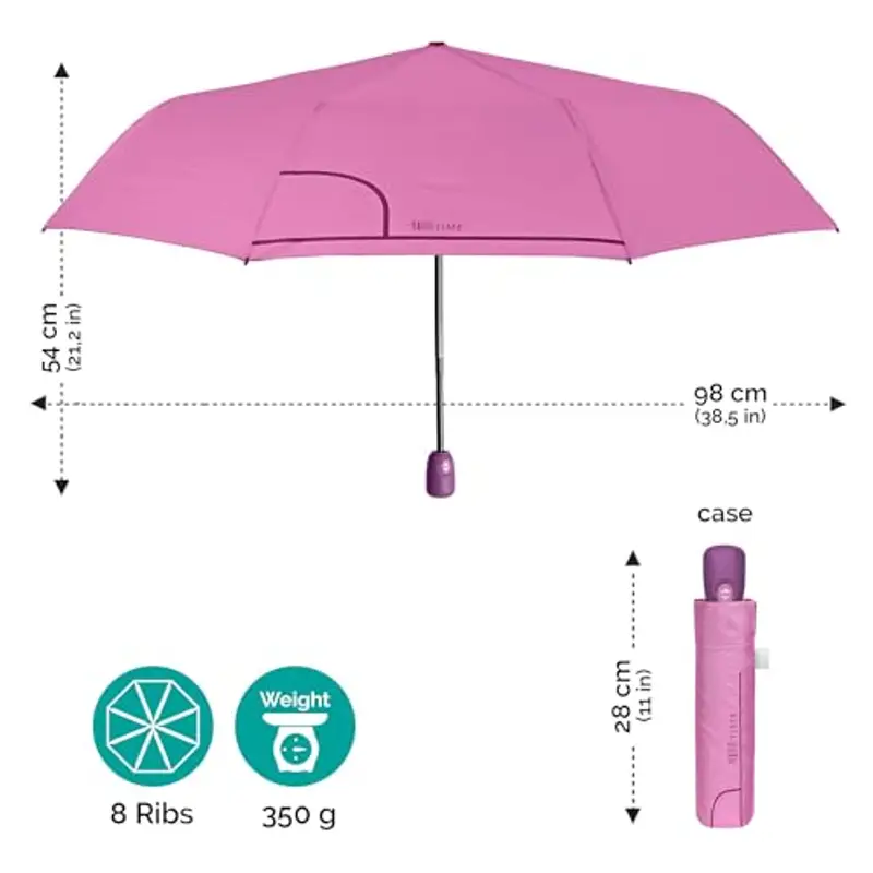 PERLETTI Ombrello Pieghevole Antivento Donna - Ombrellino Leggero Compatto Portatile da Borsa Viaggio - Apertura e Chiusura Automatica - Ombrello Mini Resistente Tascabile Tinta Unita (Rosa Pastello) miniatura 2