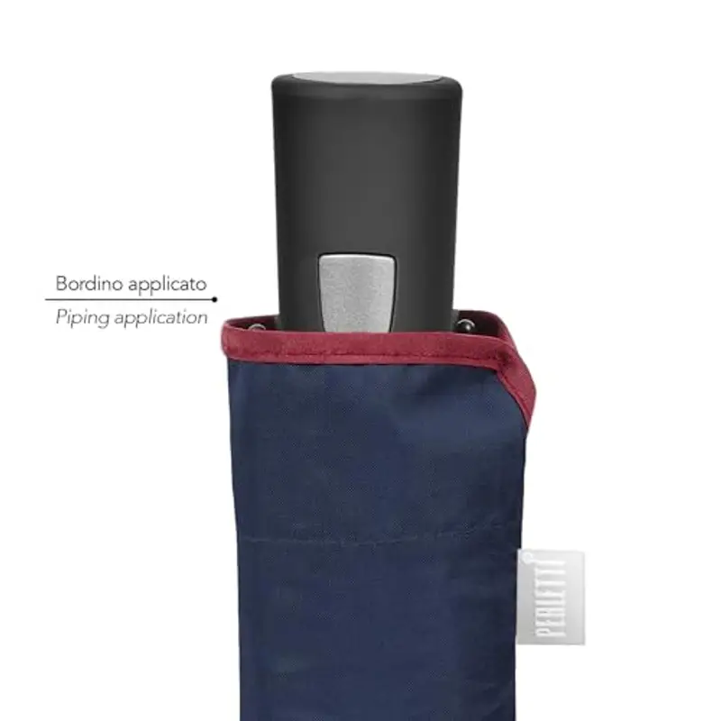 PERLETTI Ombrello Pieghevole Antivento Uomo Automatico - Ombrello Piccolo Classico Tascabile Tinta Unita - Ombrello Resistente Pioggia Maschile Portatile da Zaino - Diametro 96 cm (Blu Bordo Rosso) miniatura 3