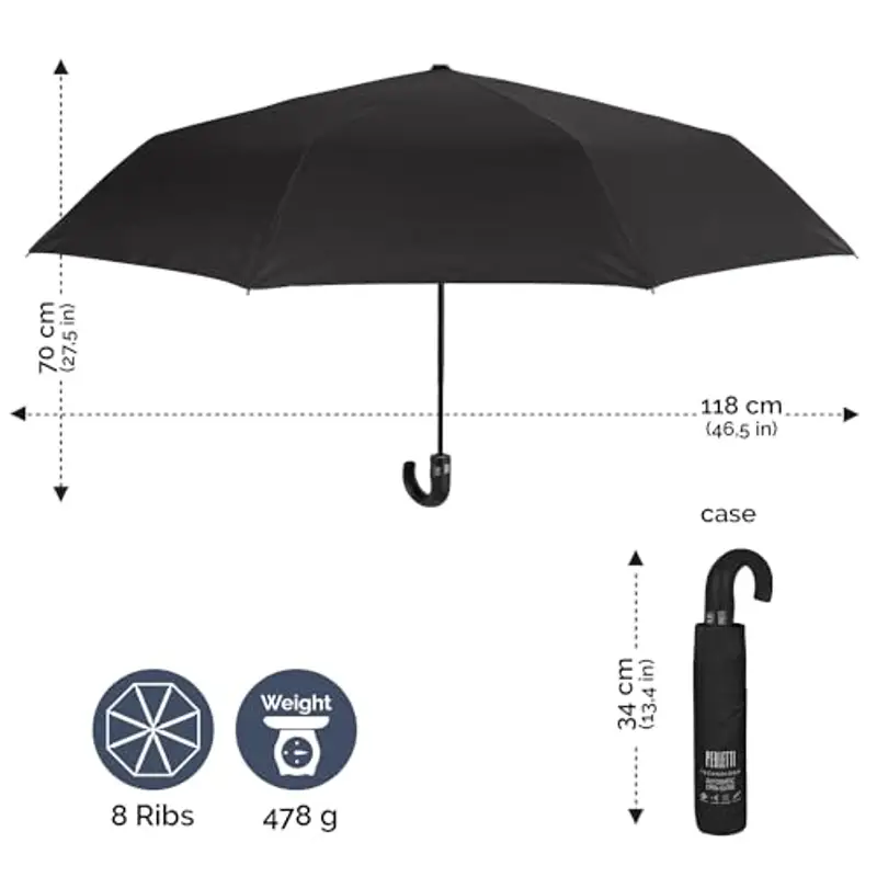 PERLETTI Ombrello Pieghevole Antivento Uomo - Ombrellino Compatto Resistente Ultra Leggero Adulto - Ombrello Apertura e miniatura 2