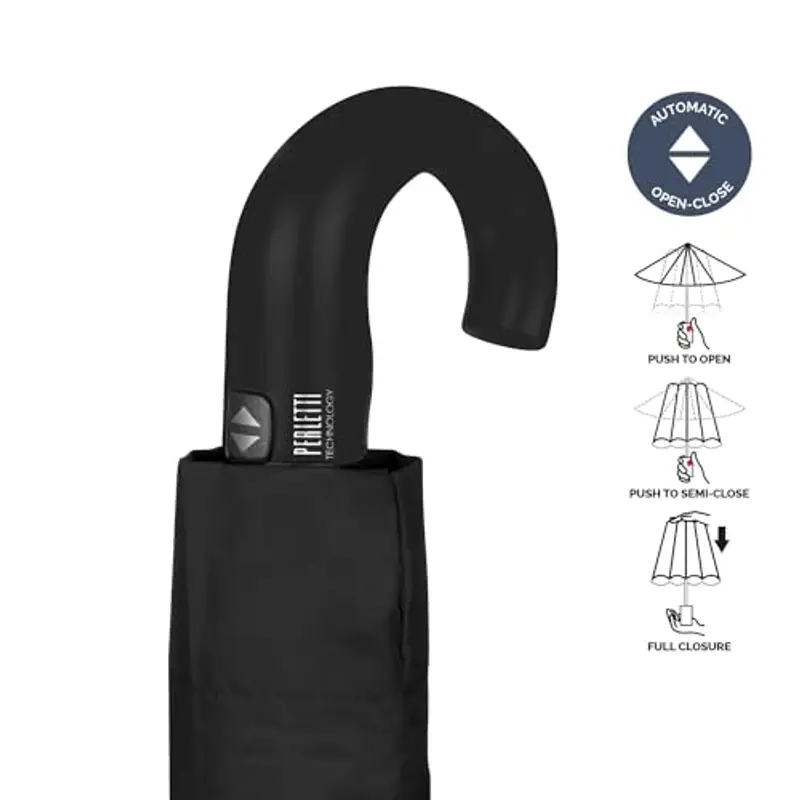 PERLETTI Ombrello Pieghevole Antivento Uomo - Ombrellino Compatto Resistente Ultra Leggero Adulto - Ombrello Apertura e miniatura 3