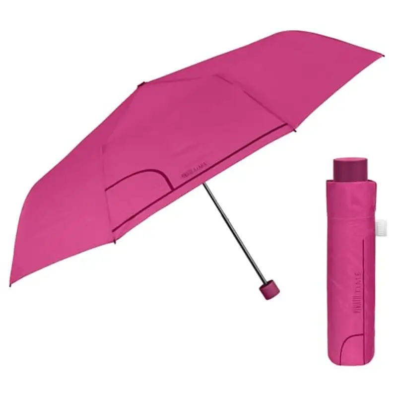 PERLETTI Ombrello Pieghevole Apertura Manuale Donna Uomo - Ombrello Antivento Piccolo da Borsa Viaggio Resistente Leggero - Ombrello Mini Compatto Tinta Unita - Diametro 98 cm (Magenta)