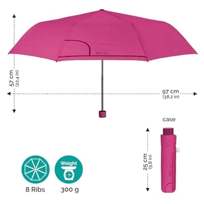 PERLETTI Ombrello Pieghevole Apertura Manuale Donna Uomo - Ombrello Antivento Piccolo da Borsa Viaggio Resistente Leggero - Ombrello Mini Compatto Tinta Unita - Diametro 98 cm (Magenta) miniatura 2