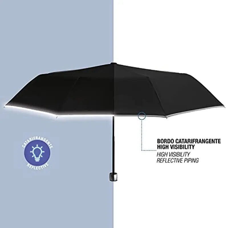 PERLETTI Ombrello Pieghevole Apertura Manuale Donna Uomo - Ombrello Antivento Piccolo da Borsa Viaggio Resistente Leggero - Ombrello Mini Compatto Tinta Unita - Diametro 98 cm (Nero) miniatura 3