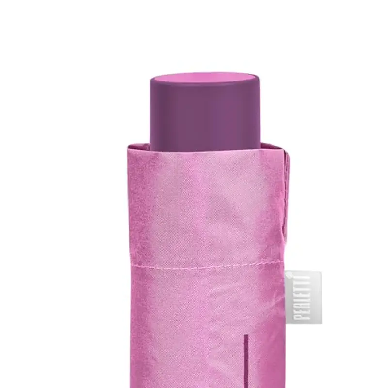 PERLETTI Ombrello Pieghevole Apertura Manuale Donna Uomo - Ombrello Antivento Piccolo da Borsa Viaggio Resistente Leggero - Ombrello Mini Compatto Tinta Unita - Diametro 98 cm (Rosa Pastello) miniatura 3