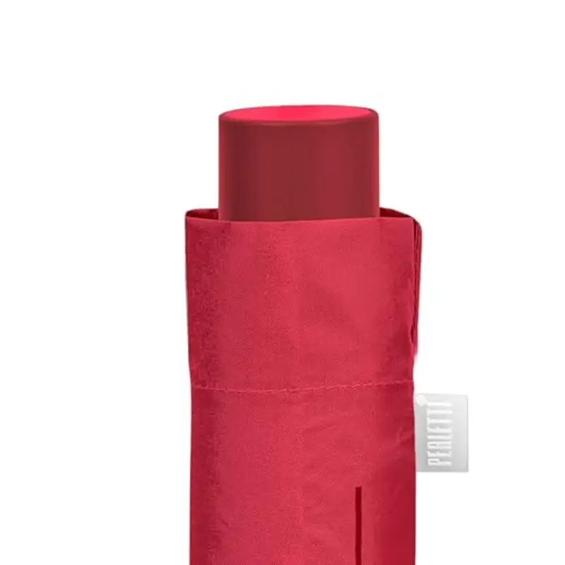 PERLETTI Ombrello Pieghevole Apertura Manuale Donna Uomo - Ombrello Antivento Piccolo da Borsa Viaggio Resistente Leggero - Ombrello Mini Compatto Tinta Unita - Diametro 98 cm (Rosso Ibisco) miniatura 3