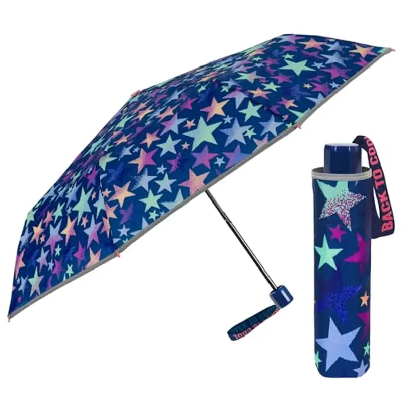 PERLETTI Ombrello Pieghevole Bambina con Stelline Multicolore - Ombrellino Bimba 7+ Anni Compatto Portatile - Ombrello Mini Antivento Bambini da Borsa con Apertura Manuale - Diametro 91 cm (Stelle)