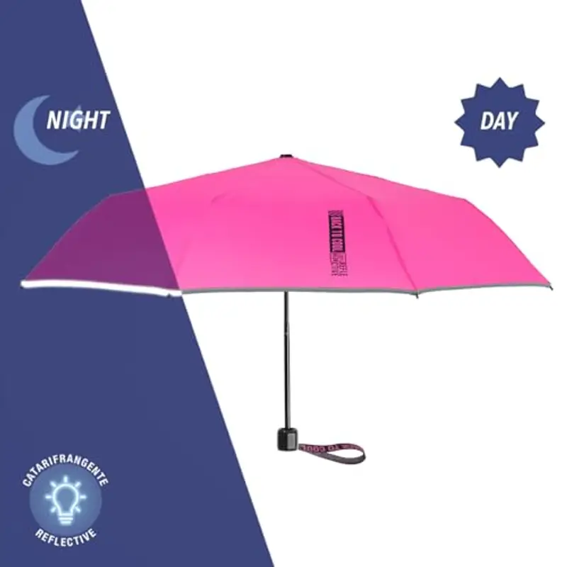 PERLETTI Ombrello Pieghevole Bambina Tinta Unita Fluo - Ombrellino Antivento Compatto Rosa Bimba Portatile - Ombrello Bambini 7+ Anni con Apertura Manuale di Sicurezza - Diametro 91 cm (Rosa Fluo) miniatura 3