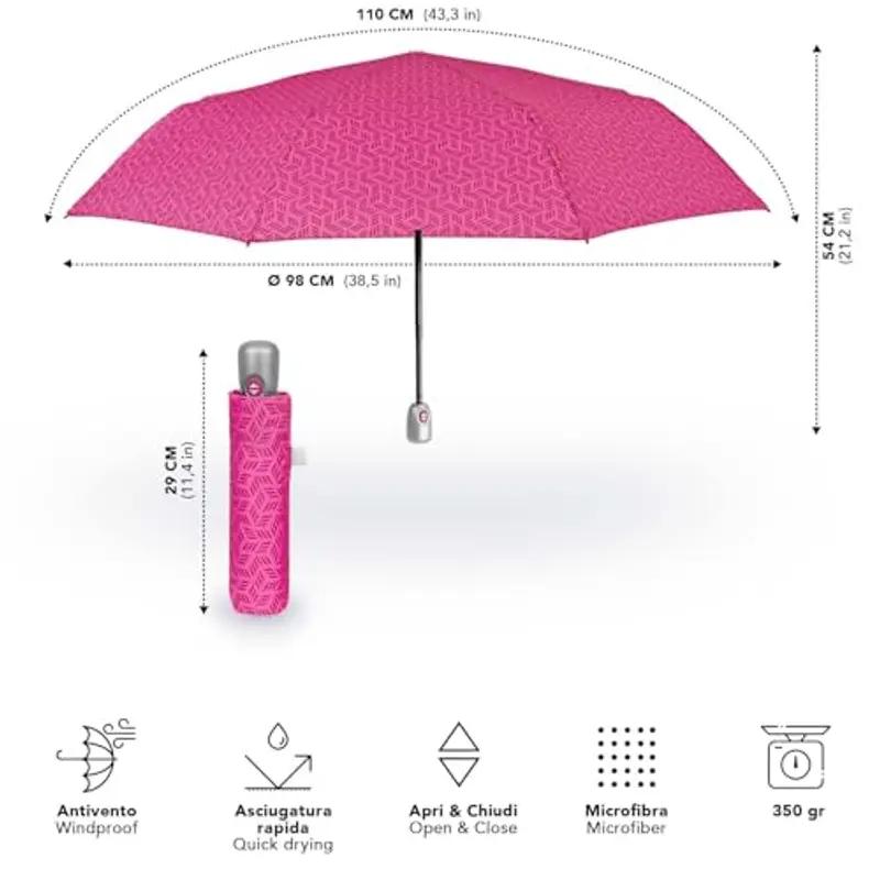PERLETTI Ombrello Pieghevole Donna Antivento - Ombrellino Leggero Compatto Portatile da Borsa Viaggio - Apertura e miniatura 3