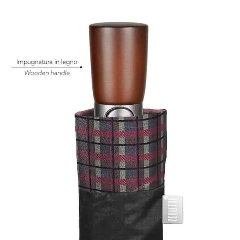 PERLETTI Ombrello Pieghevole Uomo Automatico Nero - Ombrello Antivento Piccolo Portatile Elegante Leggero - Ombrello Mini Resistente Pioggia Portatile da Zaino - Diametro 96 cm (Bordo Scozzese Rosso) miniatura 3