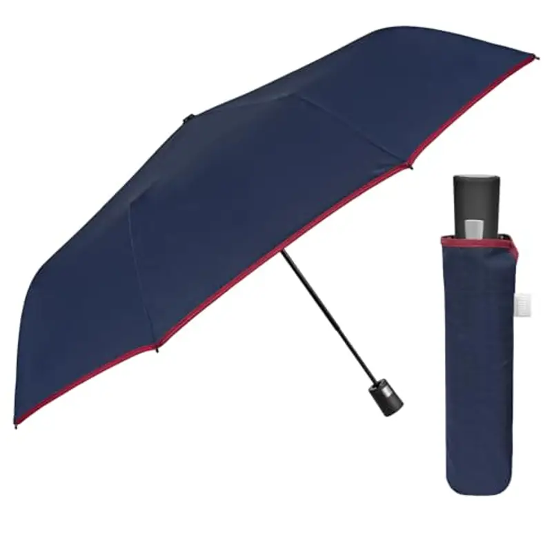 PERLETTI Ombrello Pieghevole Uomo Automatico - Ombrello Piccolo con Fantasia Elegante - Ombrello Resistente Antivento Pioggia Portatile da Zaino - Diametro 96 cm (Blu)