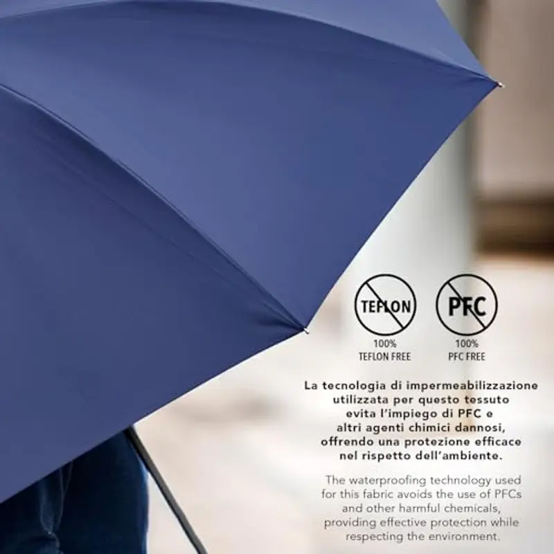 PERLETTI Ombrello Pieghevole Uomo Automatico - Ombrello Piccolo con Fantasia Elegante - Ombrello Resistente Antivento Pioggia Portatile da Zaino - Diametro 96 cm (Blu) miniatura 3