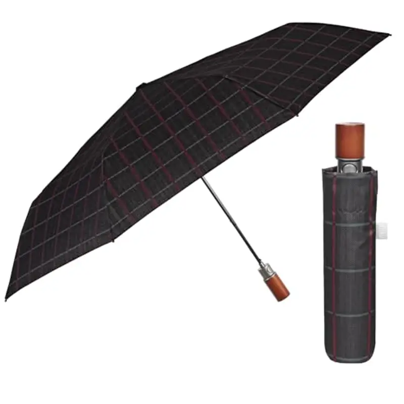 PERLETTI Ombrello Pieghevole Uomo Automatico - Ombrello Piccolo con Fantasia Elegante - Ombrello Resistente Antivento Pioggia Portatile da Zaino - Diametro 96 cm (Linea Rossa)