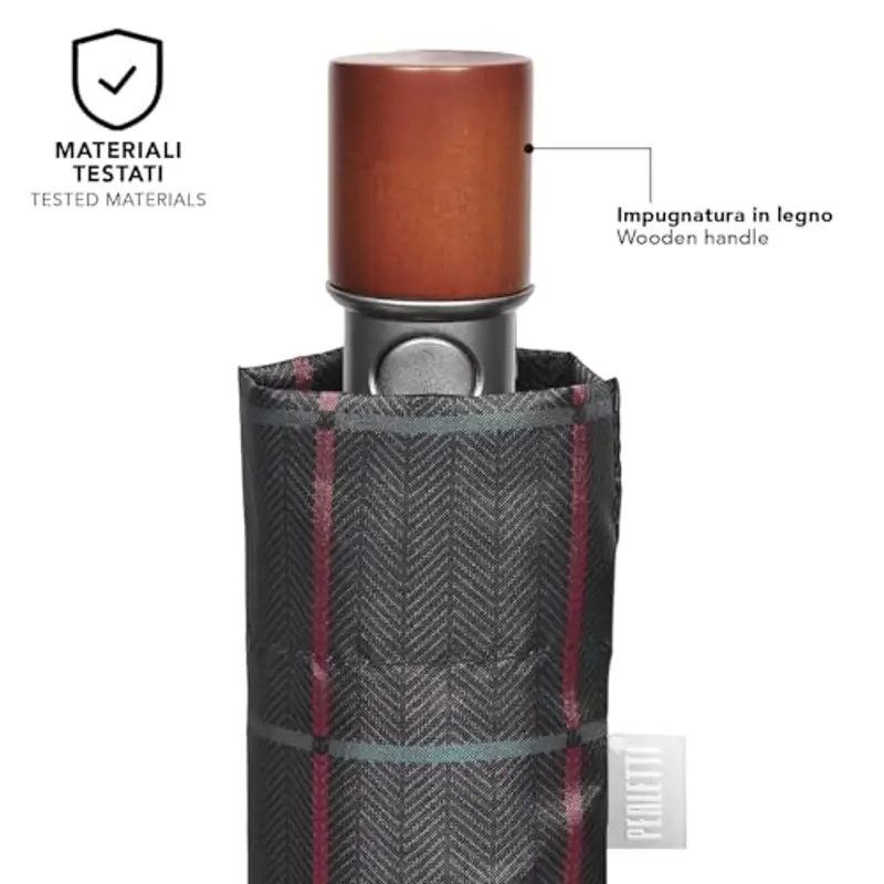 PERLETTI Ombrello Pieghevole Uomo Automatico - Ombrello Piccolo con Fantasia Elegante - Ombrello Resistente Antivento Pioggia Portatile da Zaino - Diametro 96 cm (Linea Rossa) miniatura 3