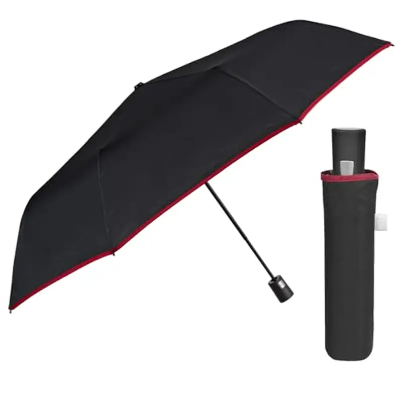 PERLETTI Ombrello Pieghevole Uomo Automatico - Ombrello Piccolo con Fantasia Elegante - Ombrello Resistente Antivento Pioggia Portatile da Zaino - Diametro 96 cm (Nero)