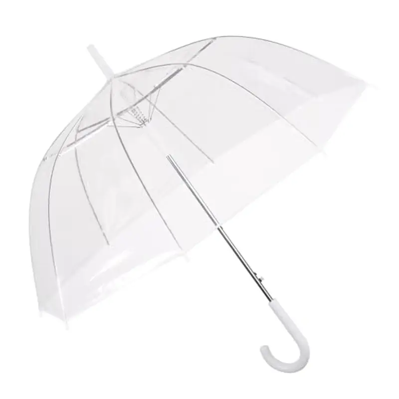 PERLETTI Ombrello Sposa Trasparente Pioggia Lungo - Ombrello Cupola Matrimonio Eventi Antivento con Manico Bianco - Ombrello Donna Classico da Cerimonia Automatico - Diametro 86 cm (Trasparente)