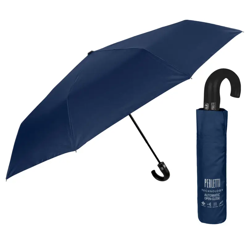 Ombrello Technology Tinta Unita con Manico Curvo Nero