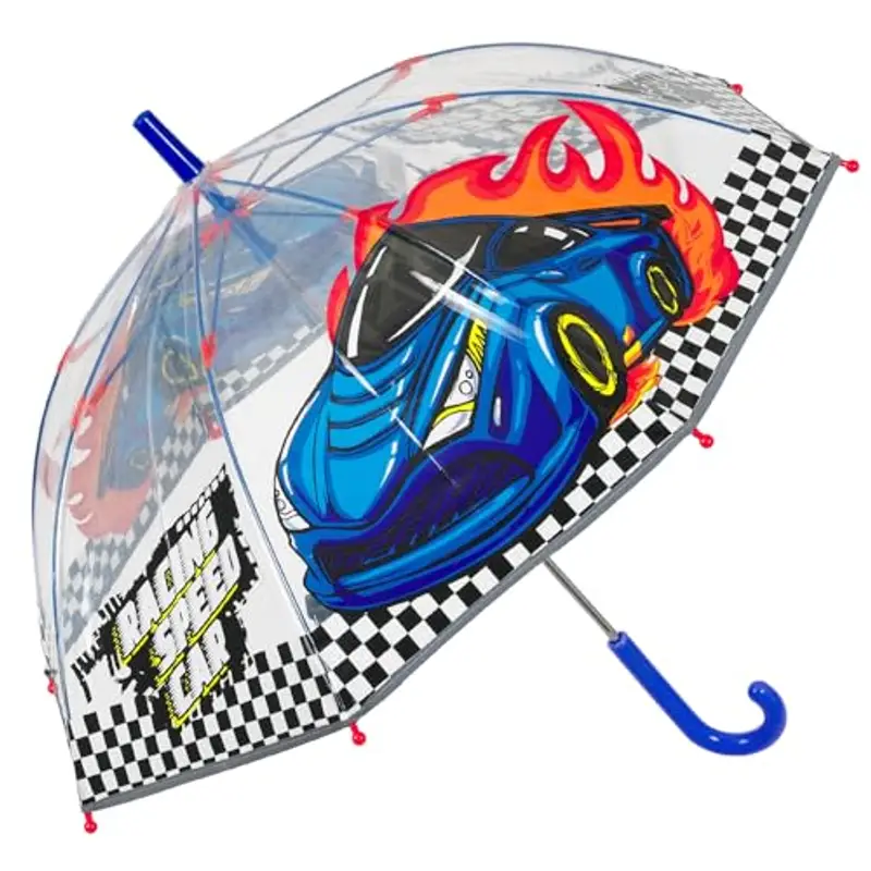 PERLETTI Ombrello Trasparente Bambino 3 4 5 Anni - Ombrello Pioggia Lungo Bambini a Cupola Antivento - Ombrellino Bimbo