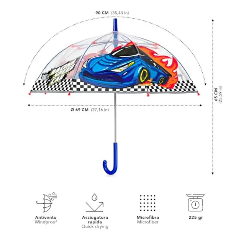 PERLETTI Ombrello Trasparente Bambino 3 4 5 Anni - Ombrello Pioggia Lungo Bambini a Cupola Antivento - Ombrellino Bimbo miniatura 2