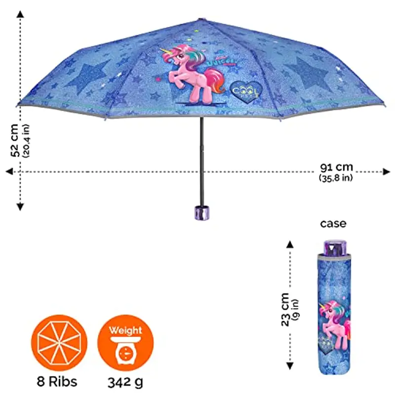 PERLETTI Ombrello Unicorno Bambina Mini - Ombrellino Pieghevole Bimba Blu con Stelle - Resistente Antivento Apertura miniatura 3