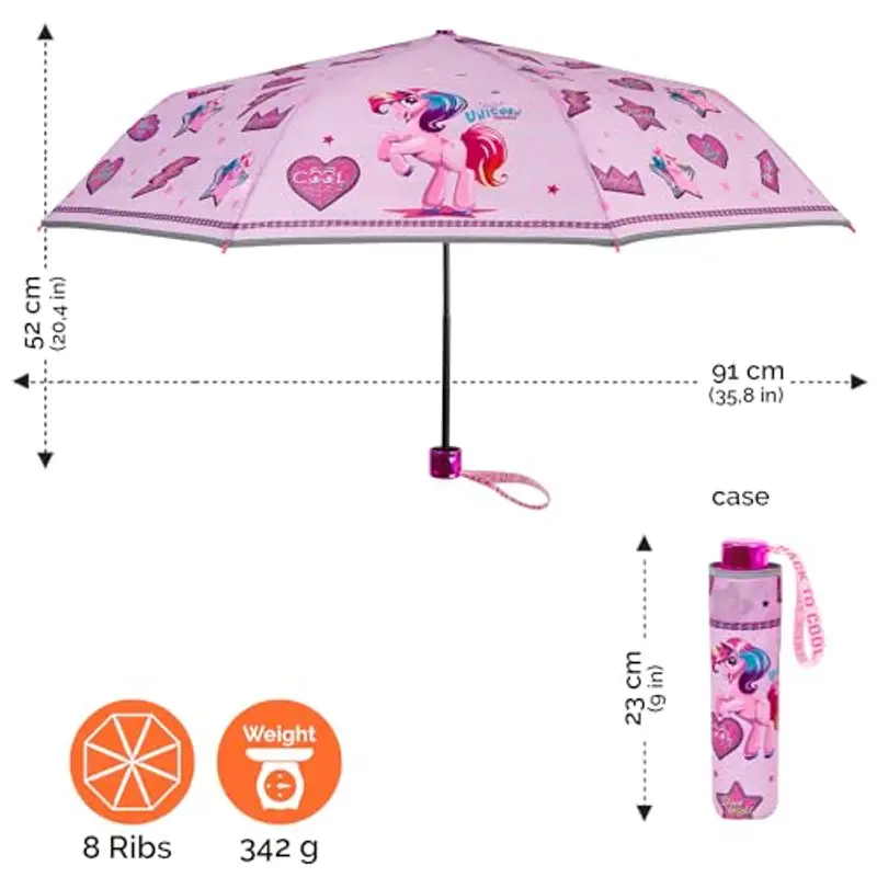 PERLETTI Ombrello Unicorno Bimba Mini - Ombrello Pieghevole Bambina Piccolo Rosa Lilla - Ombrellino Antivento miniatura 2