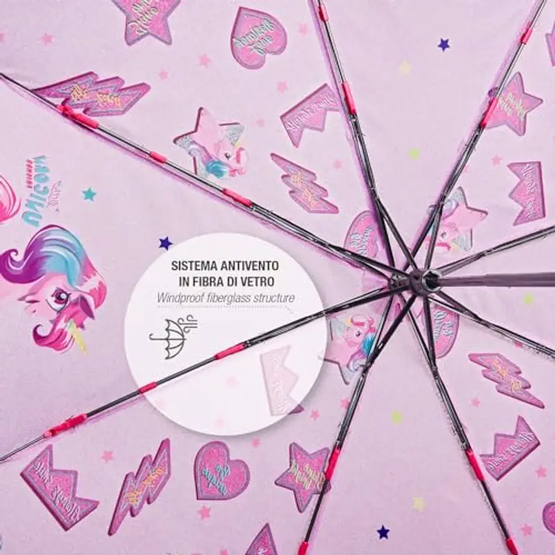 PERLETTI Ombrello Unicorno Bimba Mini - Ombrello Pieghevole Bambina Piccolo Rosa Lilla - Ombrellino Antivento miniatura 3