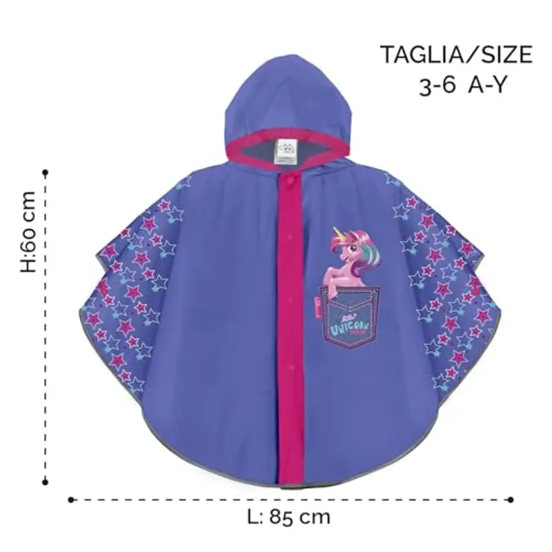 PERLETTI Poncho Antipioggia Bambina Unicorno - Mantella Pioggia Impermeabile Bimba 3 4 5 6 Anni con Cappuccio e Bottoni miniatura 2