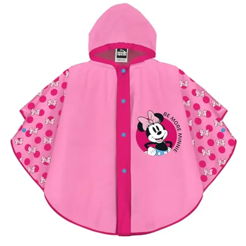 PERLETTI Poncho Antipioggia Minnie Bambina - Mantellina Pioggia Bimba 2 3 4 5 Anni con Cappuccio e Bottoni Minni Mouse - Mantella Impermeabile Bambine Scuola Materna Leggera (2-5 Anni, Fucsia)