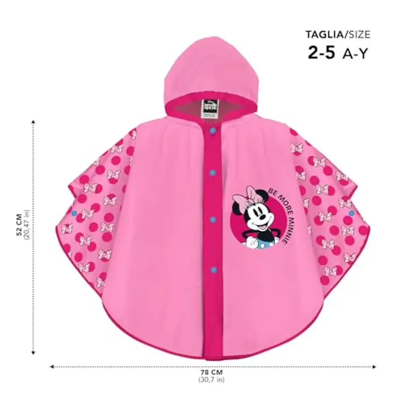 PERLETTI Poncho Antipioggia Minnie Bambina - Mantellina Pioggia Bimba 2 3 4 5 Anni con Cappuccio e Bottoni Minni Mouse - Mantella Impermeabile Bambine Scuola Materna Leggera (2-5 Anni, Fucsia) miniatura 2