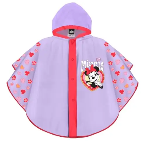PERLETTI Poncho Antipioggia Minnie Bambina - Mantellina Pioggia Bimba 3 4 5 6 Anni con Cappuccio e Bottoni Minni Mouse