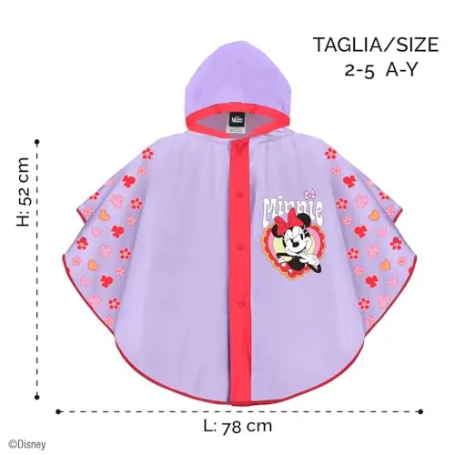 PERLETTI Poncho Antipioggia Minnie Bambina - Mantellina Pioggia Bimba 3 4 5 6 Anni con Cappuccio e Bottoni Minni Mouse miniatura 2