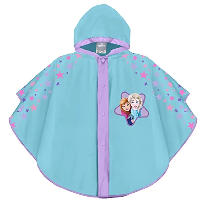 PERLETTI Poncho Impermeabile Frozen Bambina 3 4 5 6 Anni - Mantellina Bimba Elsa Azzurro con Cappuccio e Bottoni