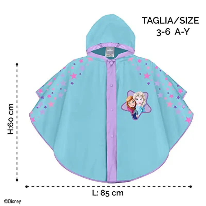 PERLETTI Poncho Impermeabile Frozen Bambina 3 4 5 6 Anni - Mantellina Bimba Elsa Azzurro con Cappuccio e Bottoni miniatura 2