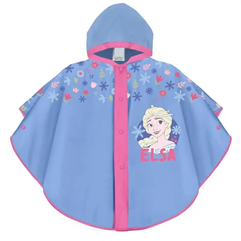 PERLETTI Poncho Impermeabile Frozen Bambina 3 4 5 6 Anni - Mantellina Bimba Principessa Elsa Azzurro con Cappuccio e