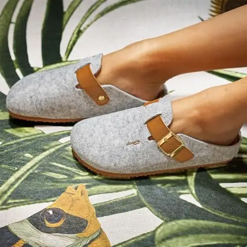 PERLETTI Sabot Donna Comode Leggere in Feltro - Ciabatte Casa Autunno Inverno Suola Antiscivolo Chiuse con Fibbia miniatura 2
