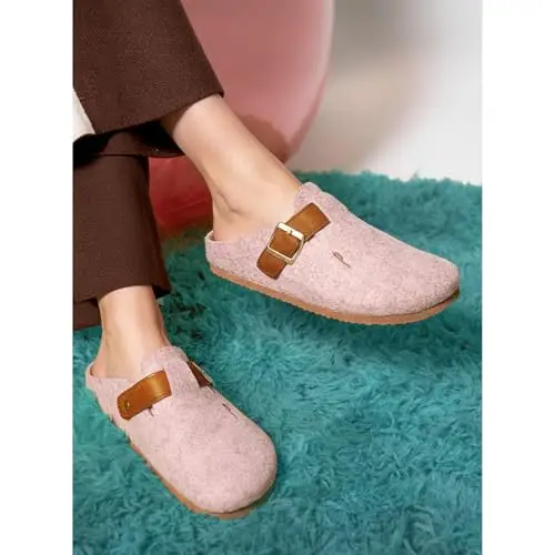 PERLETTI Sabot Donna Comode Leggere in Feltro - Ciabatte Casa Autunno Inverno Suola Antiscivolo Chiuse con Fibbia miniatura 2