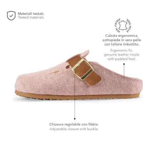 PERLETTI Sabot Donna Comode Leggere in Feltro - Ciabatte Casa Autunno Inverno Suola Antiscivolo Chiuse con Fibbia miniatura 3