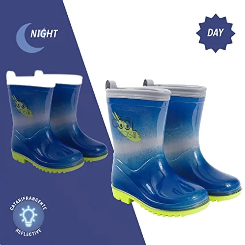 PERLETTI Stivaletti Bambino Colore Sfumato Blu e Verde - Galosce Bimbo Pioggia Blu con Bordo Riflettente - Stivali miniatura 3