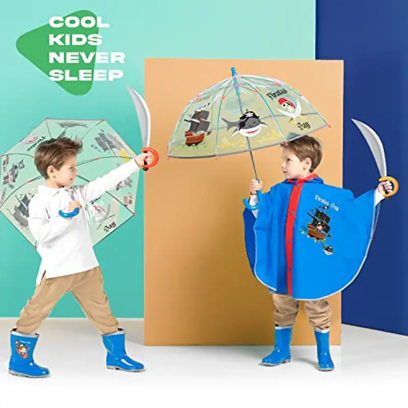 PERLETTI Stivaletti Bambino con Pirata - Galosce Bimbo Pioggia Blu Riflettenti Dettagli Colorati - Stivali Bambini miniatura 2