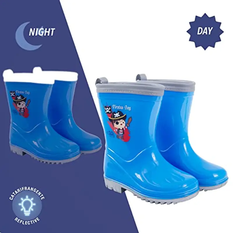PERLETTI Stivaletti Bambino con Pirata - Galosce Bimbo Pioggia Blu Riflettenti Dettagli Colorati - Stivali Bambini miniatura 3