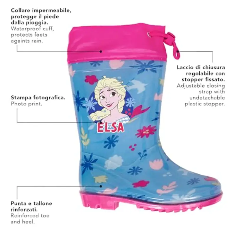 PERLETTI Stivaletti Pioggia Bambina con Anna Elsa Frozen - Stivali Disney Gomma Lilla Regno di Ghiaccio - Galosce per miniatura 3