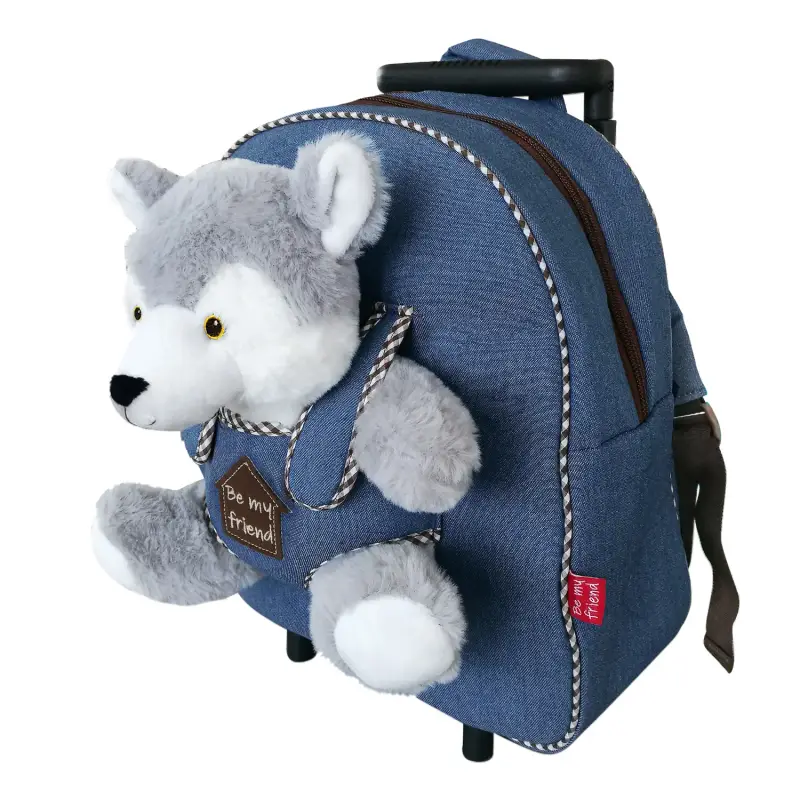 Trolley in Denim con Peluche Husky